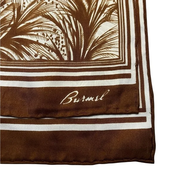 Vintage Burmel Hand Rolled Oblong Brown & White Frond Print Silk Scarf 15x 43 - Picture 2 of 5